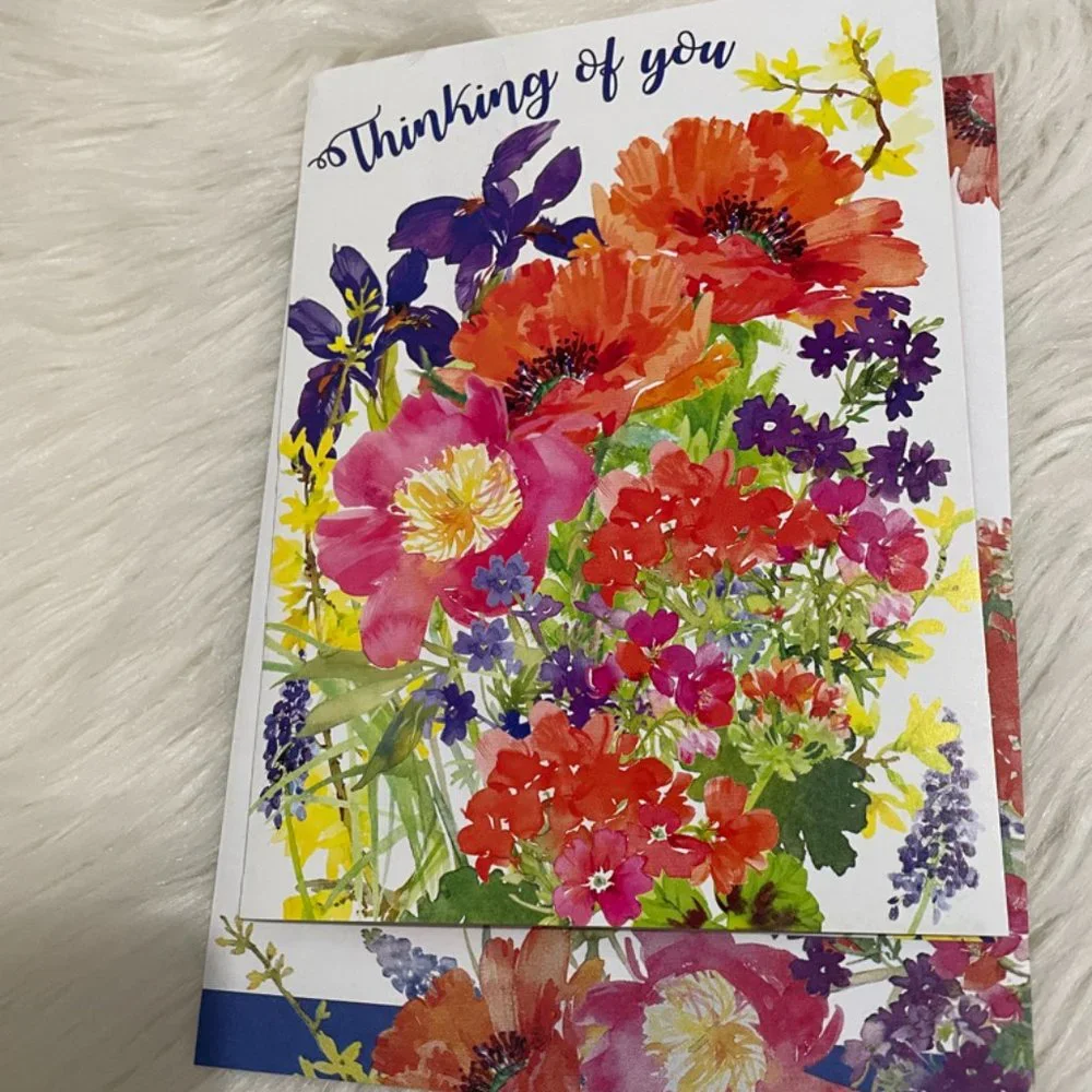 6 Assorted Greeting Cards Animals & Flowers matching print envelopes
